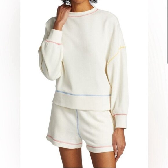Rails Medium White Crewneck Sweatshirt Multicolor Stitching Cotton Blend Relaxed - Picture 1 of 10